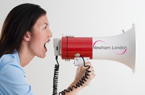 Woman Shouting with Bullhorn